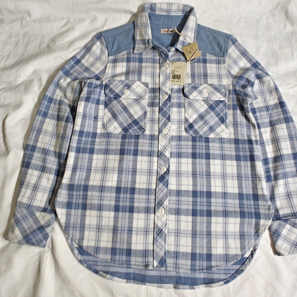 Faherty Blue and White Plaid Button Down Shirt